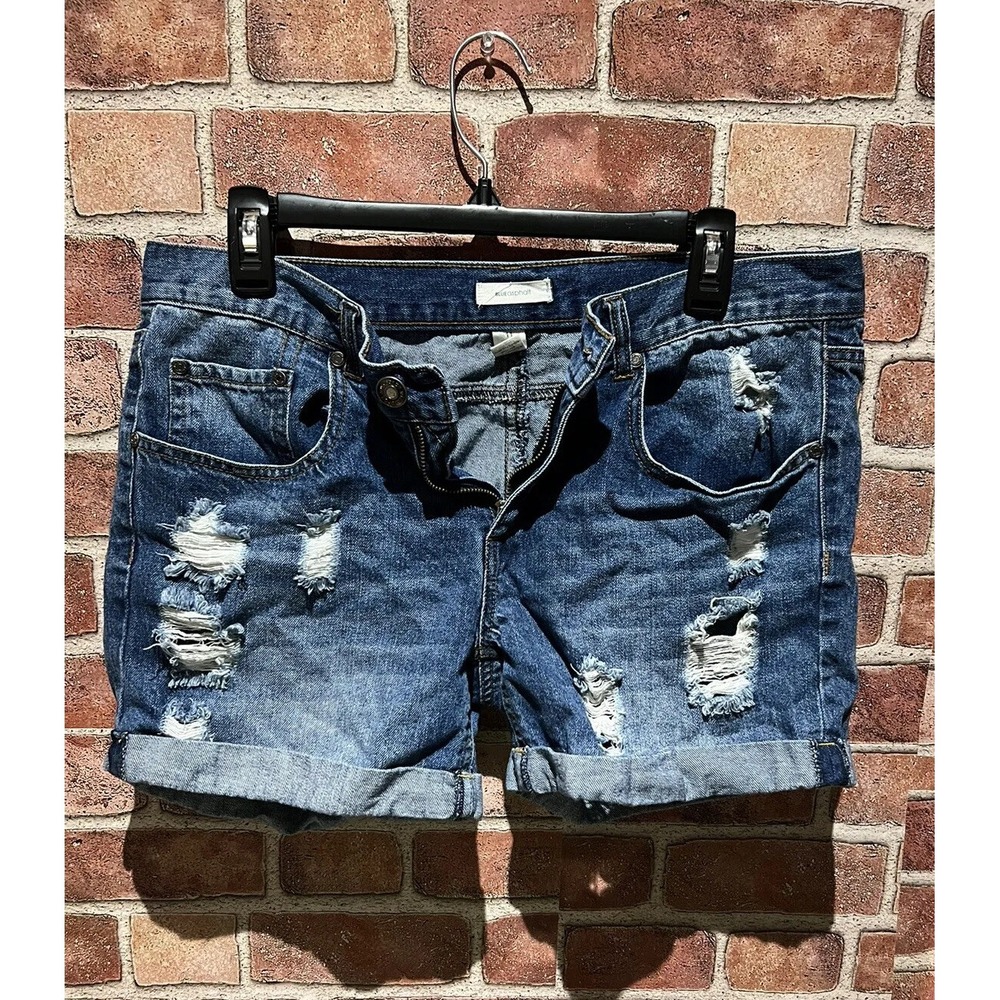 Blue Asphalt Ripped Jean Shorts Women's Size 11 Dark Blue Cuffed Hems W/Pockets